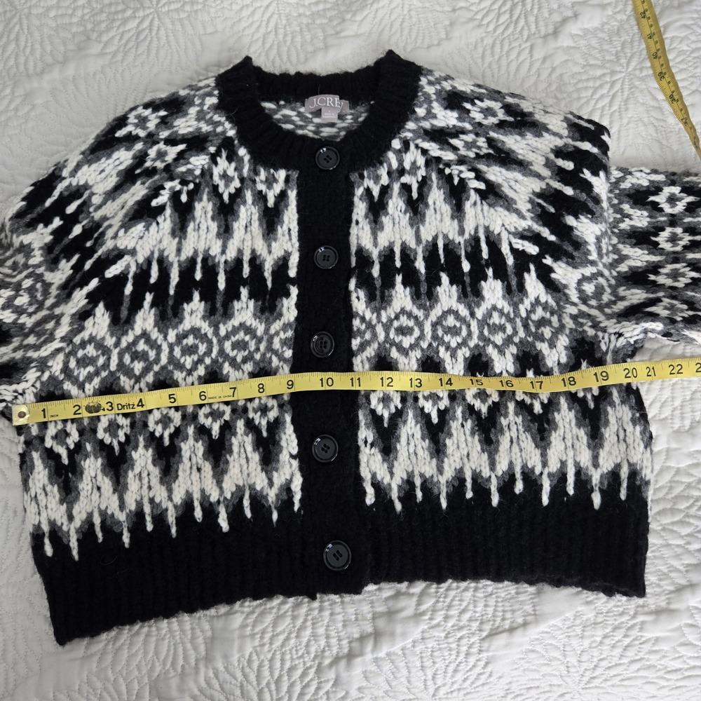J. Crew Womens Fair Isle Cardigan‎ Sweater Black White Wool Alpaca CE714 Size S - Picture 6 of 9